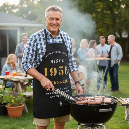 Tablier 70e anniversaire 1956 Nom Chic Elegant Black Gold