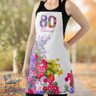 Tablier 80e anniversaire fêtes fleurs fleuris bouquet apro