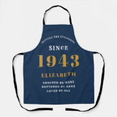 Tablier 80e anniversaire Né 1943 Bleu Gold Lady's Apron (Recto)