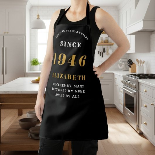 Tablier 80e anniversaire personnalisé 1946 Noir & Or