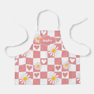 Tablier à carreaux rose personnalisé