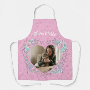 Tablier à coeur floral avec photo personnalisée et