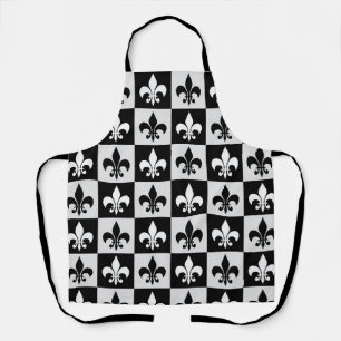 Tablier à damiers Blanc Noir Fleur-De-Lis Motif