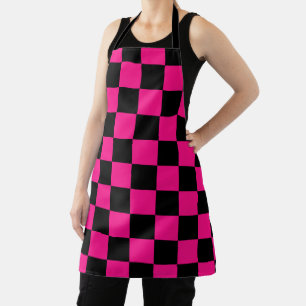 Tablier à damiers carré rose chaud noir rétro géométrique