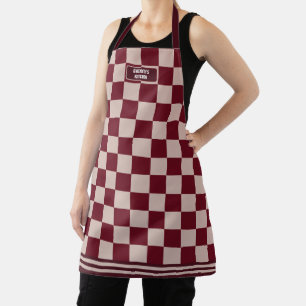 Tablier À damiers personnalisé Bourgogne Rouge moderne