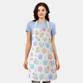 Tablier à empreintes de pattes et fleurs à l'aquar (Porté)