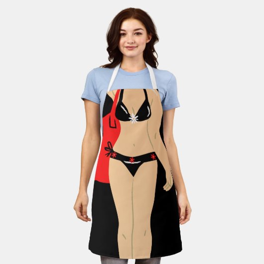 Tablier à impression intégrale, bikini moyen noir (Porté)