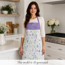 Tablier à monogramme floral pourpre