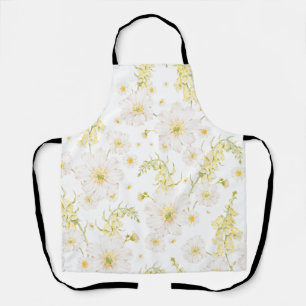 Tablier à motif de fleurs blanches aquarelle