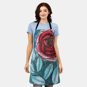 Tablier à motif de rose rouge expressionniste fant