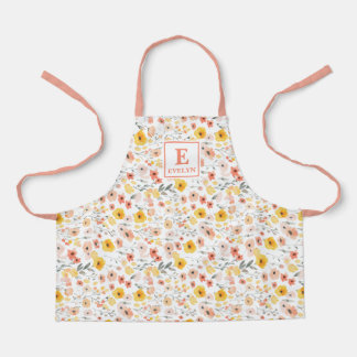 Tablier à motif floral monogramme de fleurs sauvag