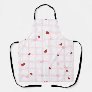Tablier à motif grille rose et cœurs rouges Fantai