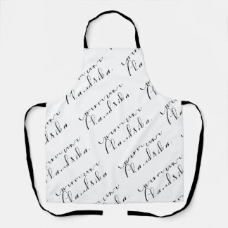 Tablier à motif noir et blanc de script moderne éd