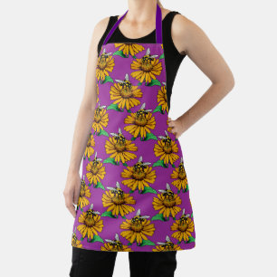 Tablier Abeille sur motif de fleur de tournesol violet