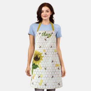 Tablier Abeilles mignonnes sur Beehivs Tournesol Blanc Che