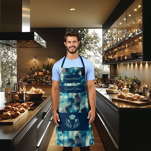 Tablier Abstrait Bleu - Cuisine Moderne Monochrome