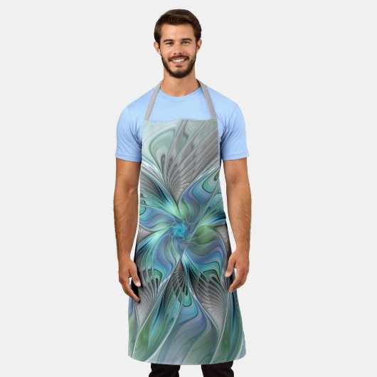 Tablier Abstrait Bleu Vert Papillon Imaginaire Fractal Art (Porté)