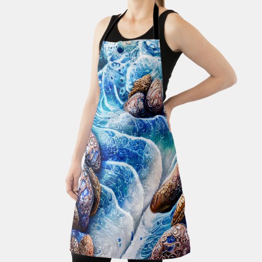 Tablier Abstrait Blue Ocean Wave Marble Agate Gold Art (Insitu)