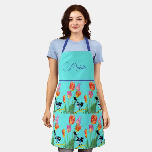 Tablier Abstrait Blue Wren Australian Bird Bird Apron (Porté)