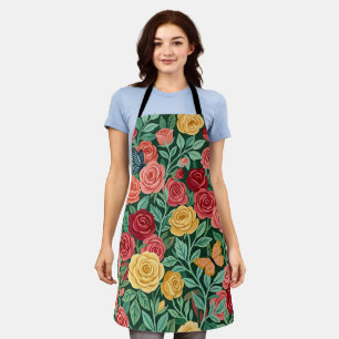 Tablier Abstrait Cottagecore Roses Papillons