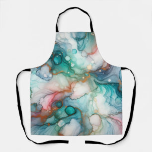 Tablier Abstrait en rose, sarcelle, bleu et or