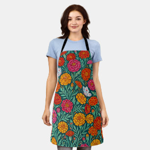 Tablier abstrait fleurs de souci papillons