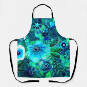 Tablier Abstrait Floral Turquoise Bleu Vert Feuilles Fleur (Recto)