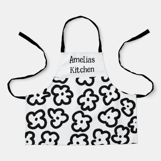 Tablier Abstrait moderne Floral noir et blanc (Recto)