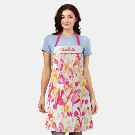 Tablier Abstrait Motif rétro rose personnalisé (Porté)
