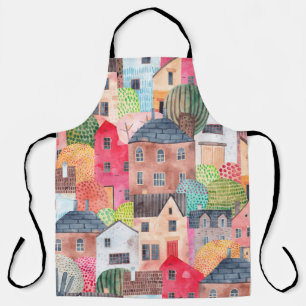 Tablier Abstrait motif sans couture avec maisons. Aquarell
