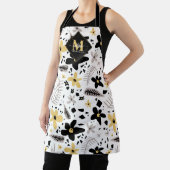 Tablier Abstrait noir gris jaune floral Monogramme (Insitu)