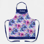 Tablier Abstrait rose violet fleuri joliment personnalisé (Recto)