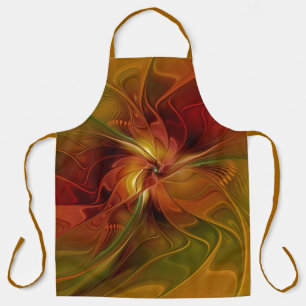 Tablier Abstrait Rouge Orange Brown Vert Fractal Art Flowe