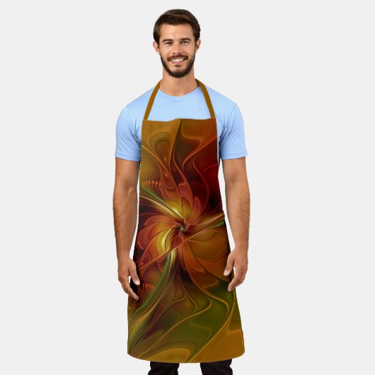 Tablier Abstrait Rouge Orange Brown Vert Fractal Art Flowe (Porté)