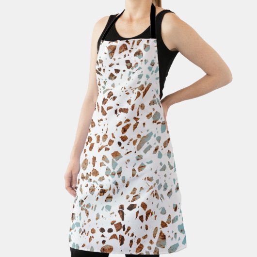 Tablier Abstrait Terrazzo Mosaic rouille Brown & Motif ble (Insitu)