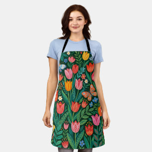 Tablier abstrait tulipes papillons scandinaves