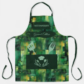 Tablier Abstrait Vert - Cuisine Moderne Monochrome (Recto)