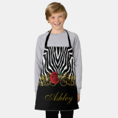 Tablier Abstraite Fleur Zèbre Rouge Noir Blanc Or (Porté)