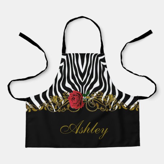 Tablier Abstraite Fleur Zèbre Rouge Noir Blanc Or (Recto)