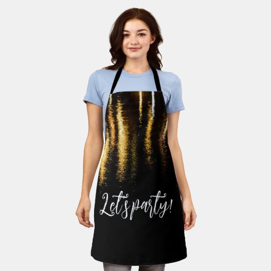 Tablier Abstraite nuit lumières mer brillant or noir Parti (Porté)
