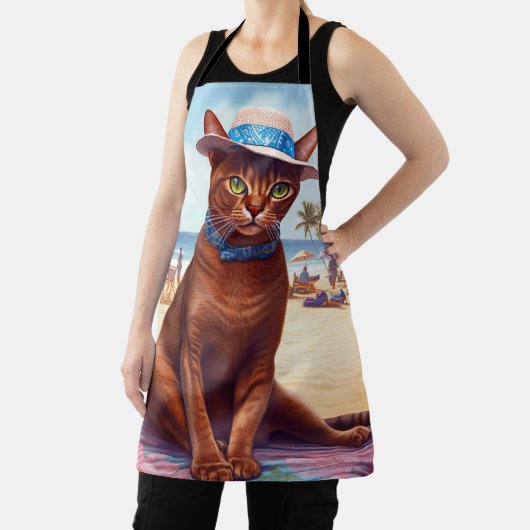 Tablier Abyssinian cat on Beach, cadeau d'été pour amoureu (Insitu)