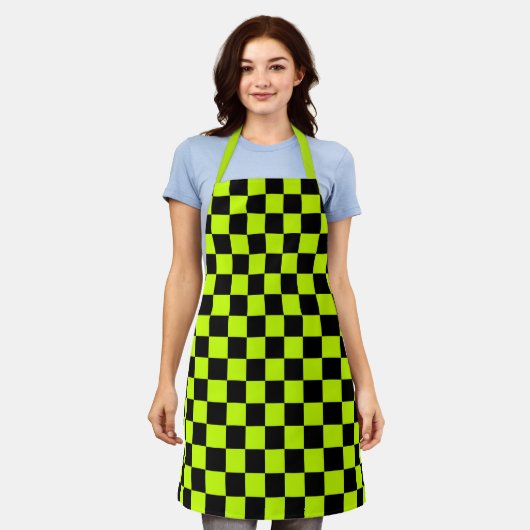 Tablier Acid green black checkerboard pattern (Porté)