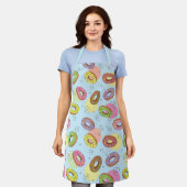 Tablier Adorable beignets colorés motif bleu (Porté)
