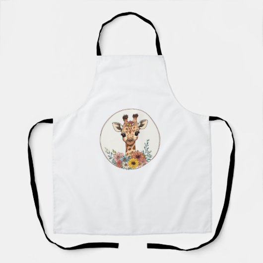 Tablier Adorable Giraffe Aux Fleurs (Recto)