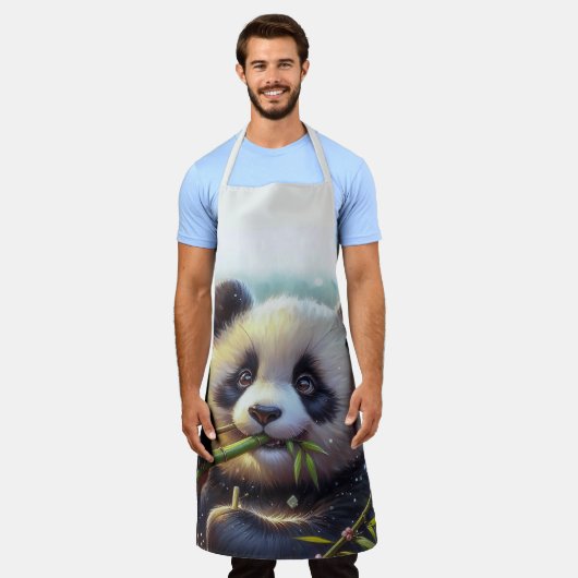 Tablier Adorable Ours De Panda Mangeant Bambou (Porté)