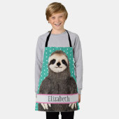 Tablier Adorable Sloth Nom Turquoise Enfants Animaux (Porté)