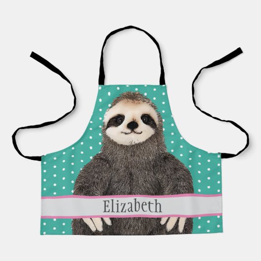 Tablier Adorable Sloth Nom Turquoise Enfants Animaux (Recto)