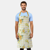 Tablier Adult Large Apron yellow rose florale (Porté)