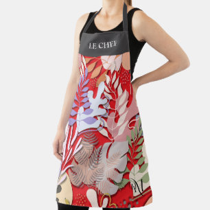 Tablier Adulte : Feuilles Abstraits (rouge) et barre de te