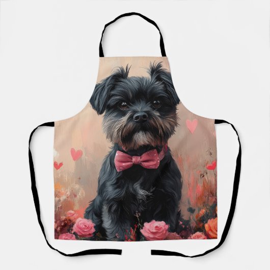 Tablier Affenpinscher avec des roses - Saint-Valentin (Recto)